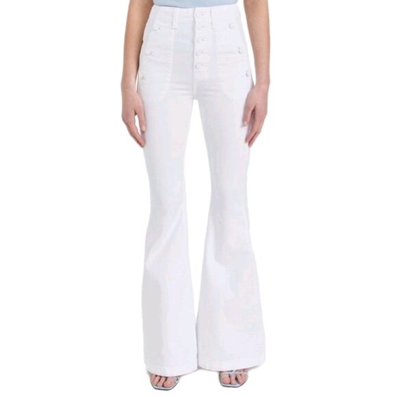 7 For All Mankind Portia Megaflare White Stretch Denim Flare Jeans Womens Sze 31 - Picture 1 of 16